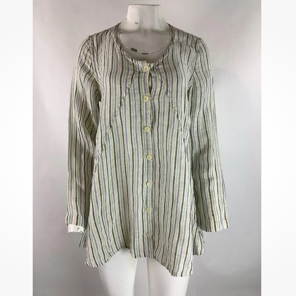 Flax Sz P 100% Linen Beach Vacation Pullover Striped Tunic Top Multicolor - Picture 2 of 7